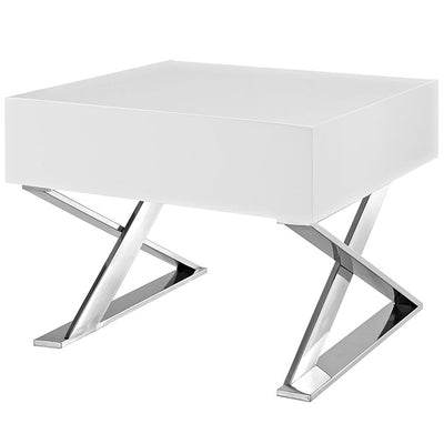 Wiz Side Table in Chrome and White