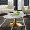Hilton Coffee Table special addition with a brassy gold base with an inspired Marble oval top