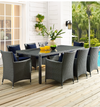 Midnight Shade Dining Outdoor Patio table with Sunbrella® 9 Armchairs in Canvas Navy