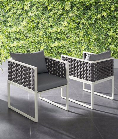 Distance Joy Armchair Outdoor Patio Set of 2 in White frame and grey fabric