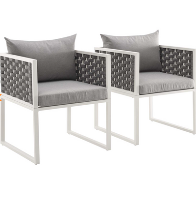Distance Joy Armchair Outdoor Patio Set of 2 in White frame and grey fabric
